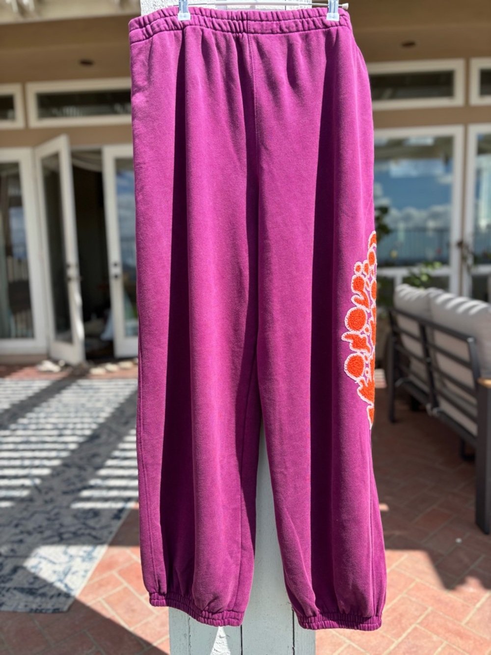 NWT!  Free People Movement Embroidered All Star Sweat Pants Mulberry Combo ~ XL - Picture 3 of 8